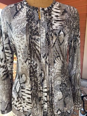 Chico's Taupe and Black Snake-Print Zip Jacket